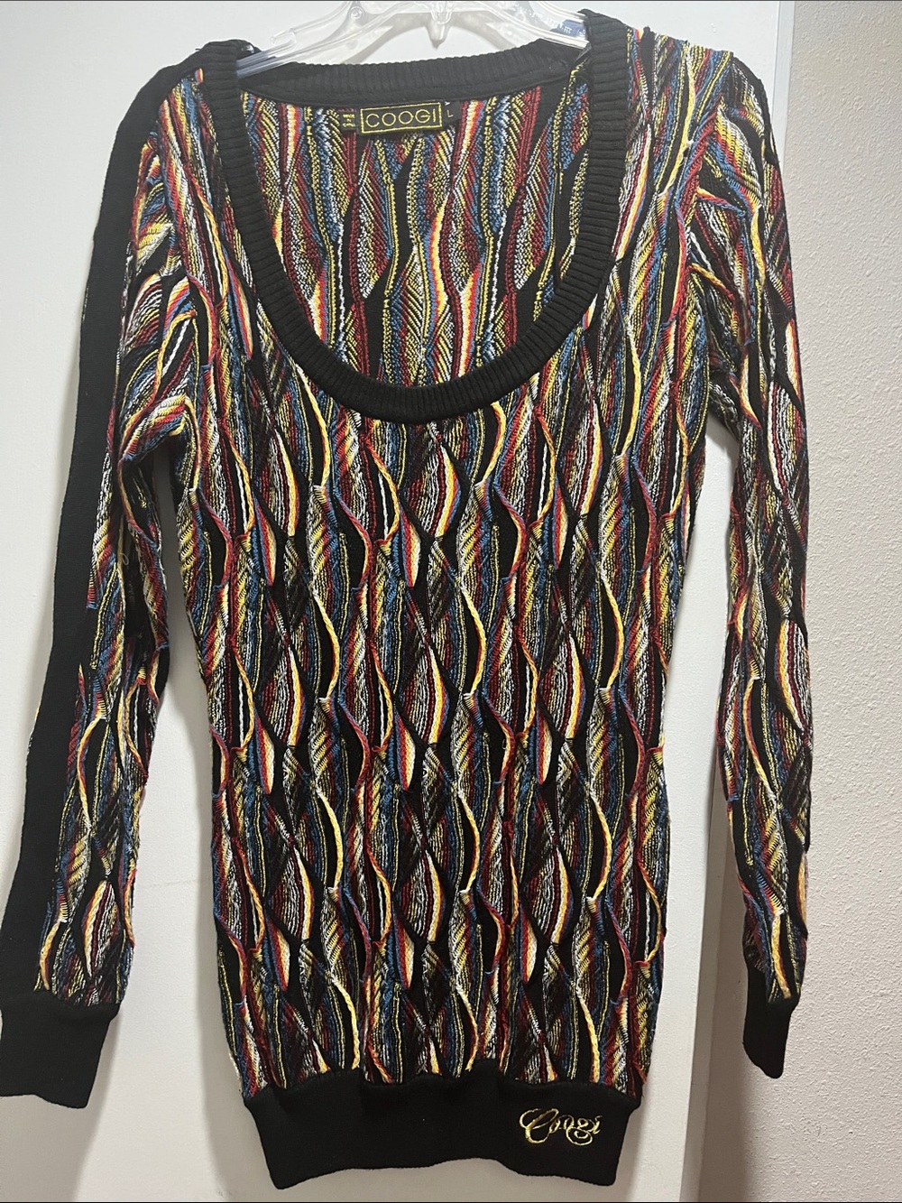 COOGI Black Multicolor Cable Knit Sweater Top